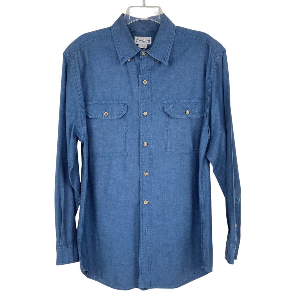 Carhartt Blue Button Down Casual Dress Shirt Long Sleeve Men's Sz L 100% Cotton